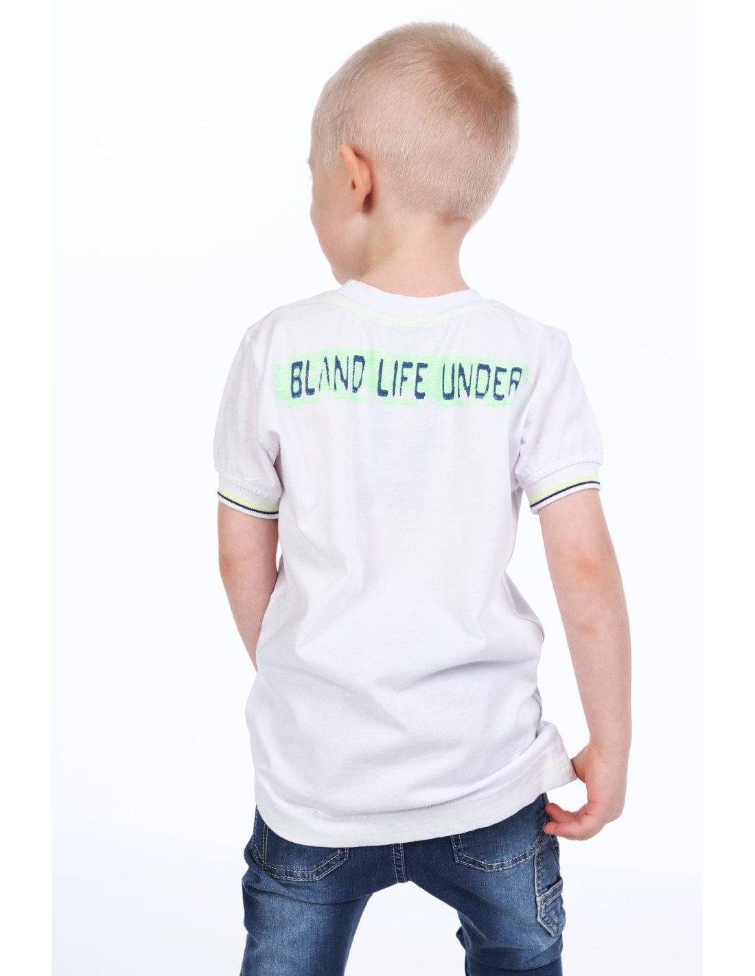 Tricou alb baieti cu inscriptii NDZ7337 - Magazin online - Boutique